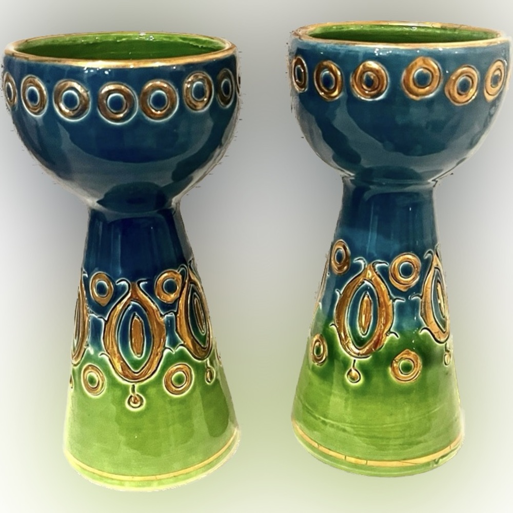 Bitossi Rosenthal MCM blue gold candlestick SET